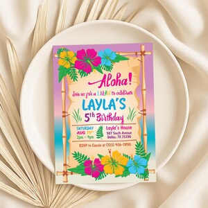 Aloha Luau Birthday Invitation: Tropical Party Invite (Digital Download)