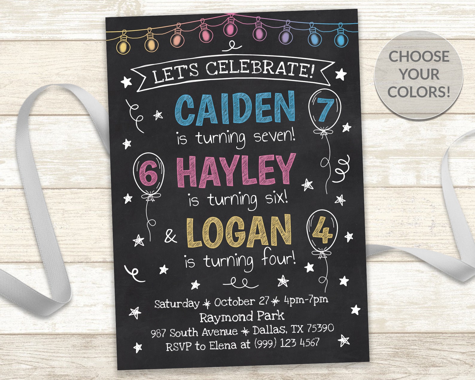 Sibling Triple Birthday Invitation Triple Birthday Party Etsy UK