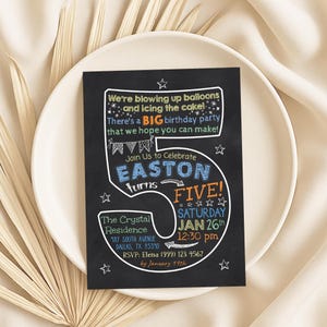 5th Birthday Party Invitation - Chalkboard Invitation - Fifth Party Invitation - 5th Birthday invite - 5th Birthday Chalkboard invitation