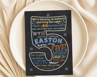 Uitnodiging schoolbord 5e verjaardag (digitale download)