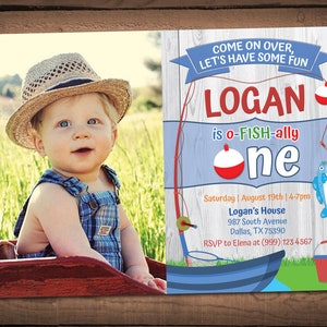 Fishing Birthday Invitation: Photo First Birthday Party (Digital Download)