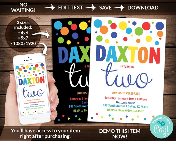 Polka Dot Party Invitation Polka Dot Birthday Party 4x6, 5x7 & Mobile Phone Invitation INSTANT DOWNLOAD Corjl Editable digital file Il_570xn