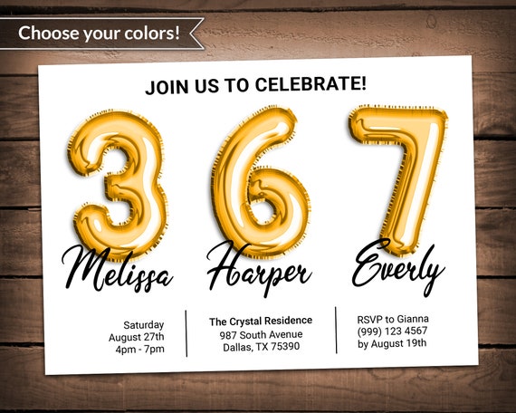 Sibling Triple Birthday Invitation - Triple Birthday Party Invite - Joint Birthday Party Invite - Combined Party Invitation Il_570xn