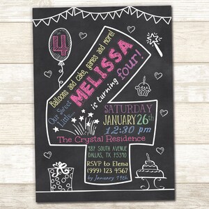 4th Birthday Chalkboard Invitation: Printable Party Invite (Digital Download)
