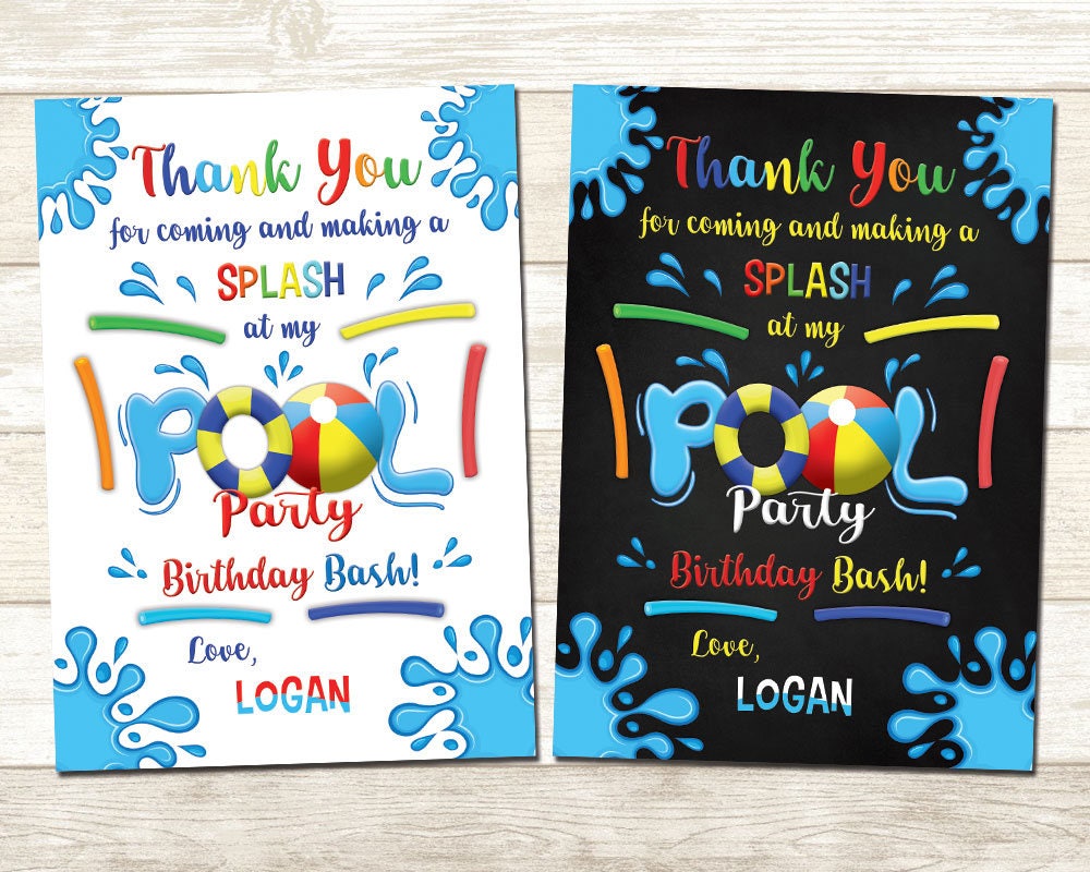 Pool Party Thank You Card Swimming Pool Thank You Card Etsy