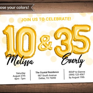 Joint Birthday Party Invite - Sibling Birthday Invitation - Double Birthday Party Invitation - Combined Party Invitation