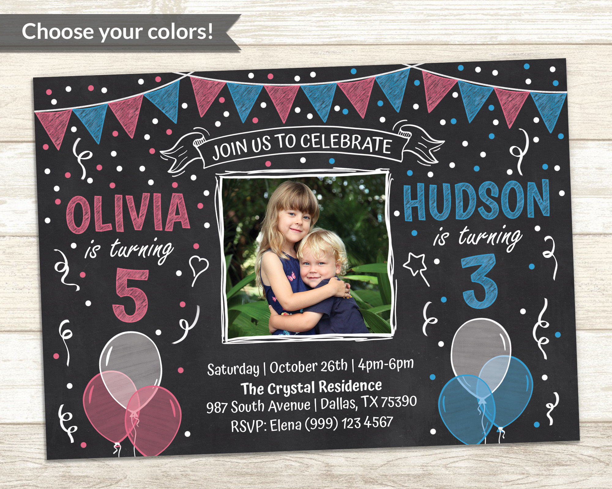 Sibling Birthday Invitation Double Birthday Party Invitation Etsy