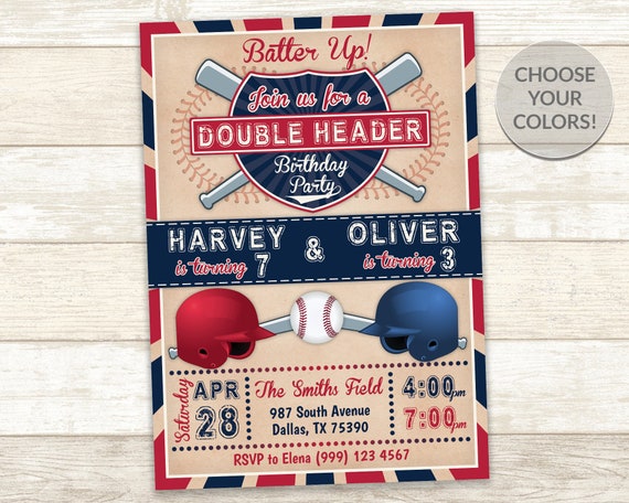 Joint Baseball Party Invitation - Sibling Birthday Invite - Double Birthday Party Invitation - Baseball Party Invite - Boys Birthday Invite Il_570xn