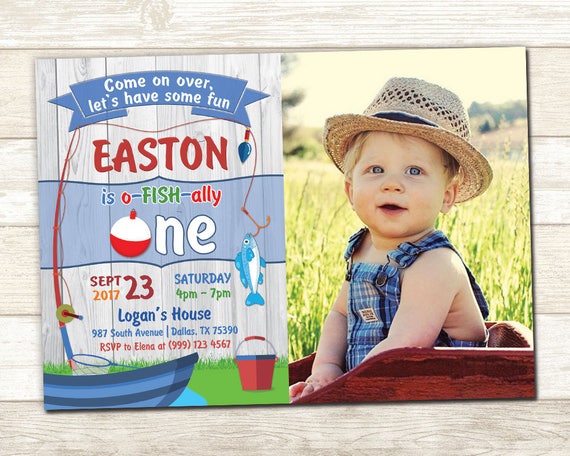 Fishing Birthday Invitation - Fishing Photo Birthday Invite - O-fish-ally Birthday invitation - First Birthday invite - 1st Birthday Party Il_570xn