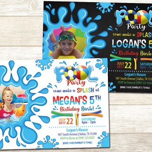 Pool Party Photo Birthday Invitation: Chalkboard Style (Digital Download)