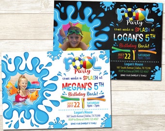 Pool Party Photo Birthday Invitation - Swimming Pool Photo Birthday Party - Chalkboard Pool Party Birthday invitation - Pool Party Birthday