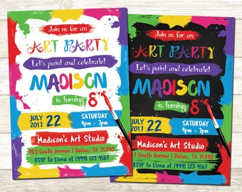 Art Party Birthday Invitation - Art Birthday Party - Colorful Birthday invitation - Paint Party Birthday invitation - Painting Party Invite