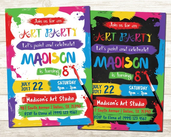 Art Party Birthday Invitation - Art Birthday Party - Colorful Birthday invitation - Paint Party Birthday invitation - Painting Party Invite Il_570xn