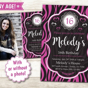 Zebra Birthday Party Invitation Pink Zebra Birthday Invitation Printable Zebra invitation Pink & White Zebra Invitation Zebra Invite image 1