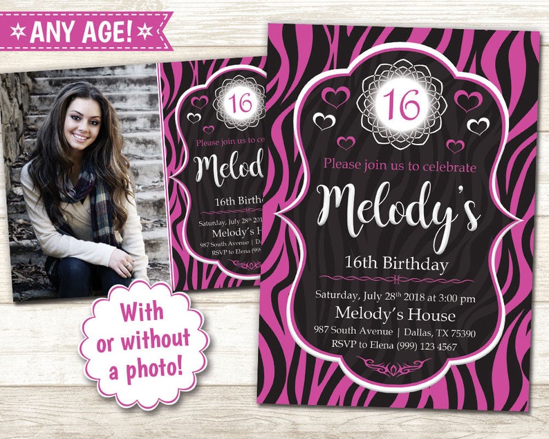 Zebra Birthday Party Invitation Pink Zebra Birthday Invitation Printable Zebra invitation Pink & White Zebra Invitation Zebra Invite image 1