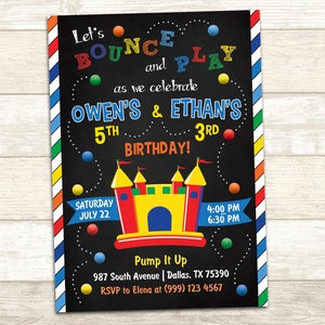 Bounce House Birthday Invitation - Bounce House Birthday Party - Sibling Bounce House Birthday invitation - Double Birthday Party