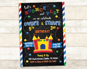 Bounce House Birthday Invitation: Sibling Party (Digital Download)