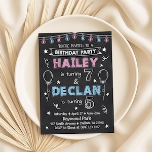 Chalkboard Sibling Birthday Invitation: Joint Party Invite (Digital Download)
