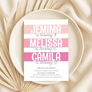 Triple Birthday Invitation: Joint Party Invite (Digital Download)