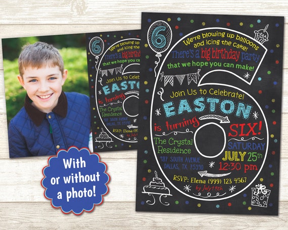 6th Birthday Party Invitation - Chalkboard Invitation - Sixth Party Invitation - 6th Birthday invite - 6th Birthday Chalkboard invitation Il_570xn