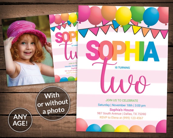 Balloon Party Invitation - Balloon Birthday Party - Balloon Birthday invitation - Rainbow Balloon Invitation - Balloon Invite - Any Age Il_570xn