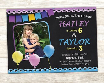 Sibling Birthday Invitation - Double Birthday Party Invitation - Joint Birthday Party Invite - Twins Party Invite - Boy and Girl Invite