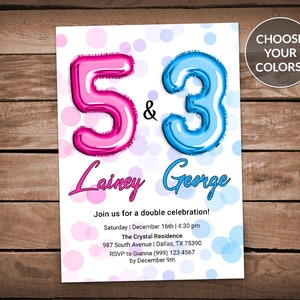 Sibling Birthday Invitation - Double Birthday Party Invitation - Joint Birthday Party Invite - Combined Party Invitation