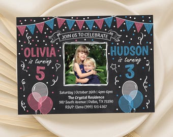 Chalkboard Sibling Birthday Invitation: Joint Party Invite (Digital Download)