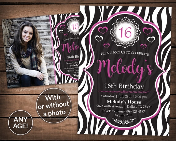 Zebra Birthday Party Invitation -Pink Zebra Birthday Invitation - Printable Zebra invitation - Pink & White Zebra Invitation - Zebra Invite Il_570xn