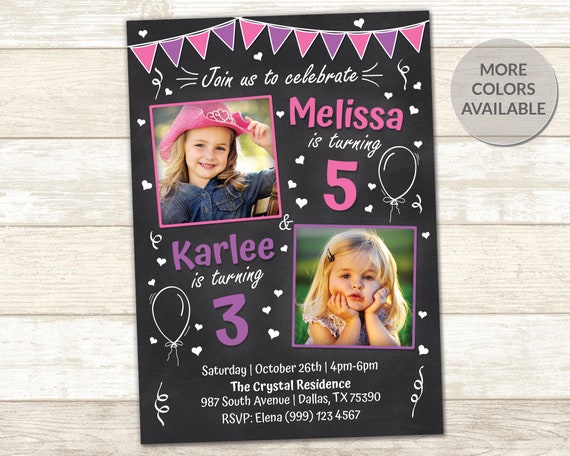 Sibling Birthday Invitation Double Birthday Party Invitation Joint Birthday Party Invite Twins Party Invite Chalkboard Party Invitation Il_570xn