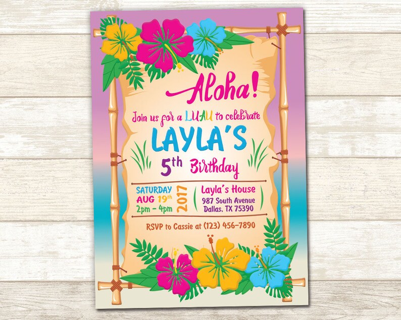 Aloha Birthday Invitation Luau Birthday Invite Luau Party Etsy
