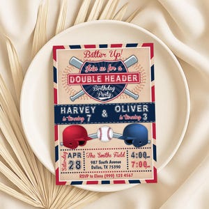 Joint Baseball Party Invitation - Sibling Birthday Invite - Double Birthday Party Invitation - Baseball Party Invite - Boys Birthday Invite