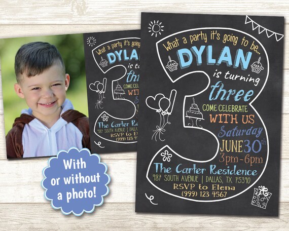 3rd Birthday Invitation - Chalkboard Invitation - Third Party Invitation - Printable Birthday invite - 3rd Birthday Chalkboard invitation Il_570xn