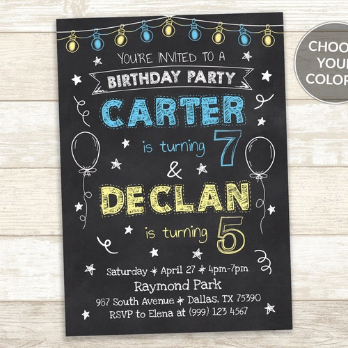 Joint Birthday Party Invitation Combined Boys Girls Twins Etsy