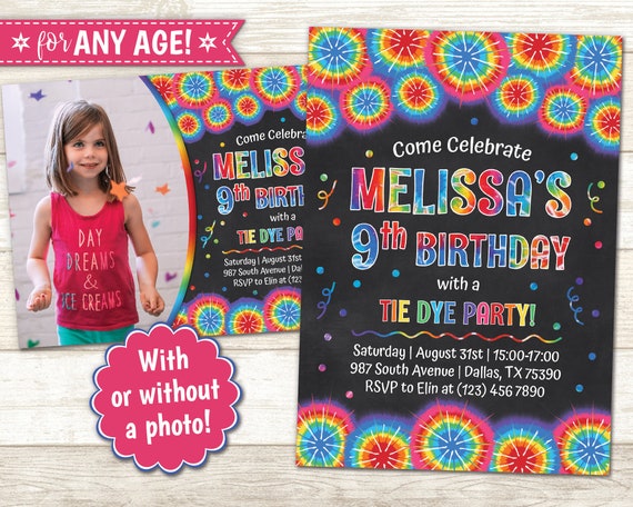Tie Dye Party Invitation Tie Dye Birthday Party Tie Dye Birthday invitation Rainbow Invitation Tie Dye Invite Tie Dye Chalkboard invitation Il_570xn