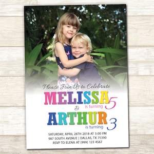 Sibling Birthday Invitation - Double Birthday Party Invitation - Joint Birthday Party Invite - Twins Party Invite - Boy and Girl Invite