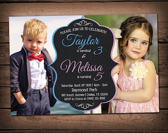 Sibling Birthday Invitation - Double Birthday Party Invitation - Joint Birthday Party Invite - Twins Party Invite - Boy and Girl Invite