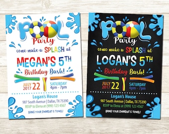 Pool Party Birthday Invitation - Swimming Pool Birthday Party - Chalkboard Pool Party Birthday invitation - Pool Party Birthday