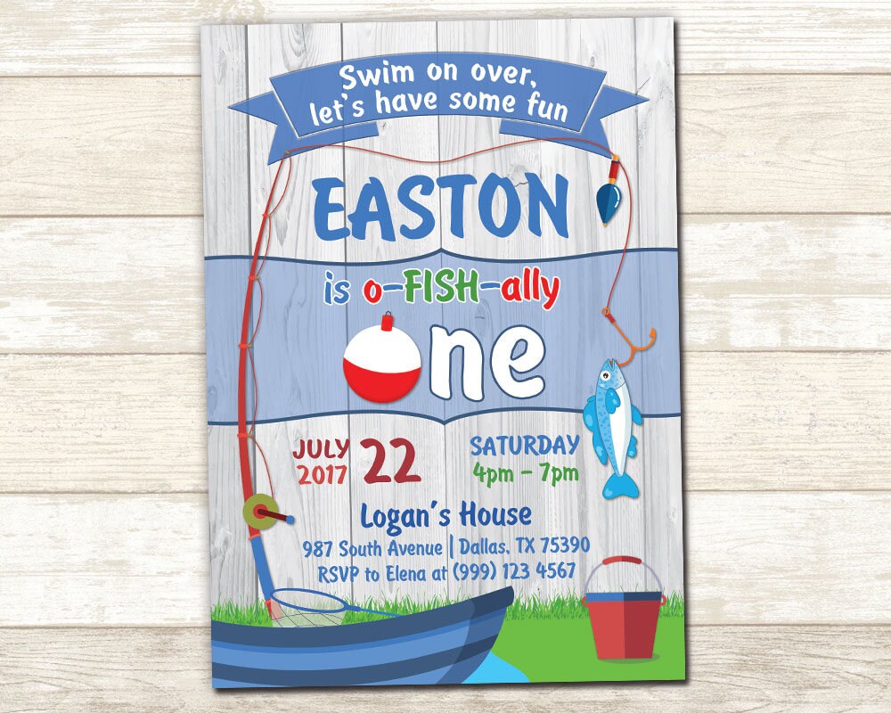 Fishing Birthday Invitation - Fishing Birthday Invite - O-fish-ally B…