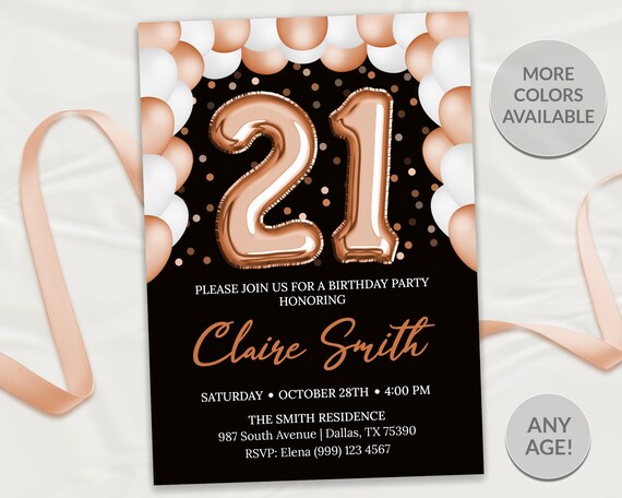 21st Birthday Invitation Gold Balloons 21st Birthday Invite Eighteenth Birthday Invitation Elegant Birthday Invitation Gold Foil Balloons Il_570xn