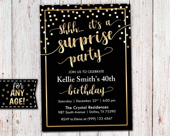 Surprise Birthday Invitation - Shhh it's a Surprise Birthday Party - Any Age Surprise Birthday Invitation Il_570xn