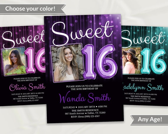 Sweet Sixteen Birthday Invitation - Black and Pink Sixteen Birthday - Sweet 16 Birthday Party - 16th Birthday Party Il_570xn