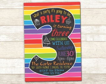 3rd Birthday Invitation - Chalkboard Invitation - Third Party Invitation - Printable Birthday invite - 3rd Birthday Chalkboard invitation