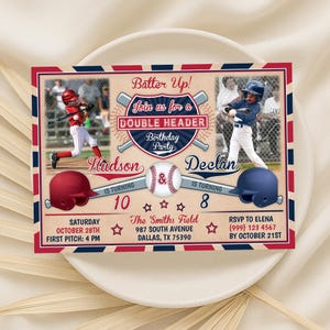 Baseball Birthday Invite Joint Baseball Birthday Invitation Sibling Birthday Invite Double Birthday Party Invitation Sports Birthday Invite