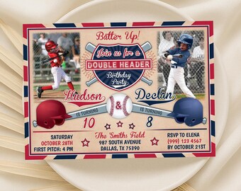 Baseball Birthday Invitation: Joint Sibling Party (Digital Download)