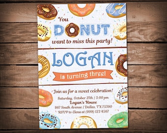 Donut Birthday Invitation - Donuts Party Birthday Invitation - Donut Party Boy Birthday Invitation  - Printable Birthday invite - Any Age