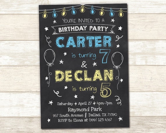 Sibling Birthday Invitation - Double Birthday Party Invitation - Joint Birthday Party Invite - Twins Party Invite - Boys Birthday Invitation Il_570xn