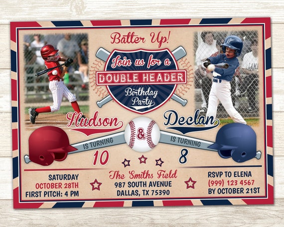 Baseball Birthday Invite Joint Baseball Birthday Invitation Sibling Birthday Invite Double Birthday Party Invitation Sports Birthday Invite Il_570xn
