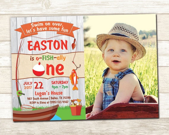 Fishing Birthday Invitation - Fishing Photo Birthday Invite - O-fish-ally Birthday invitation - First Birthday invite - 1st Birthday Party Il_570xn