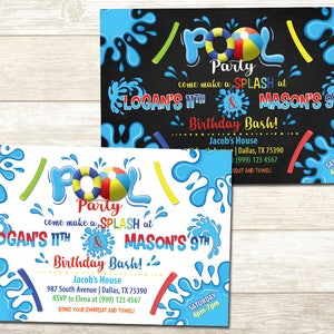 Pool Party Birthday Invitation - Swimming Pool Birthday Party - Sibling Pool Party Birthday invitation - Double Birthday Party